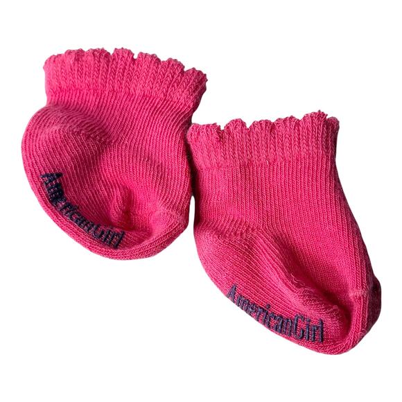 American Girl Sleep Socks Plaid Robe Outfit Accessory Pink Blue Logo Ankle Socks - Picture 2 of 5